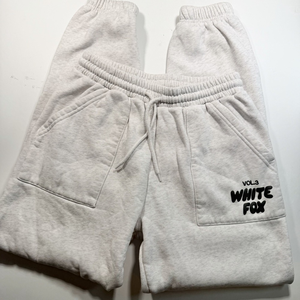 White Fox Sweatpants Joggers S Light Grey Drawstring Athleisure